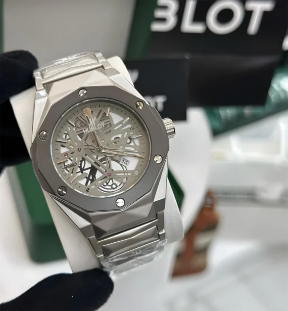 Premium Hublot Spider Watch | Chain Full Silver | Ash Black Round