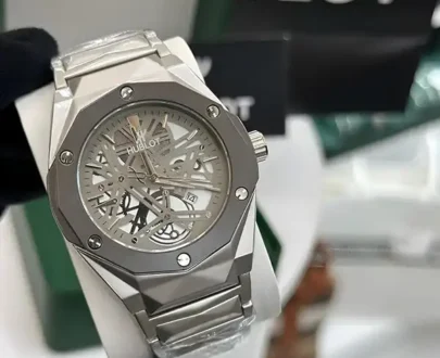 Premium Hublot Spider Watch | Chain Full Silver | Ash Black Round