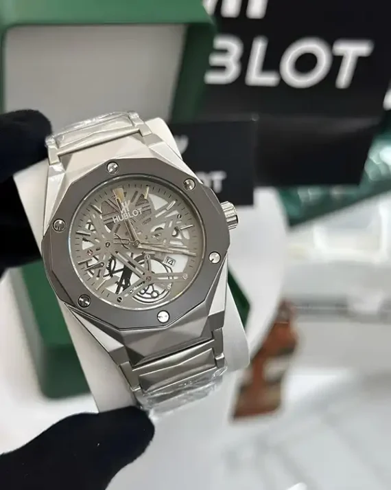 Premium Hublot Spider Watch | Chain Full Silver | Ash Black Round