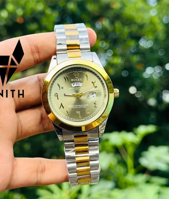 Rolex Watch – Silver Gold Arabic Inside green Silver